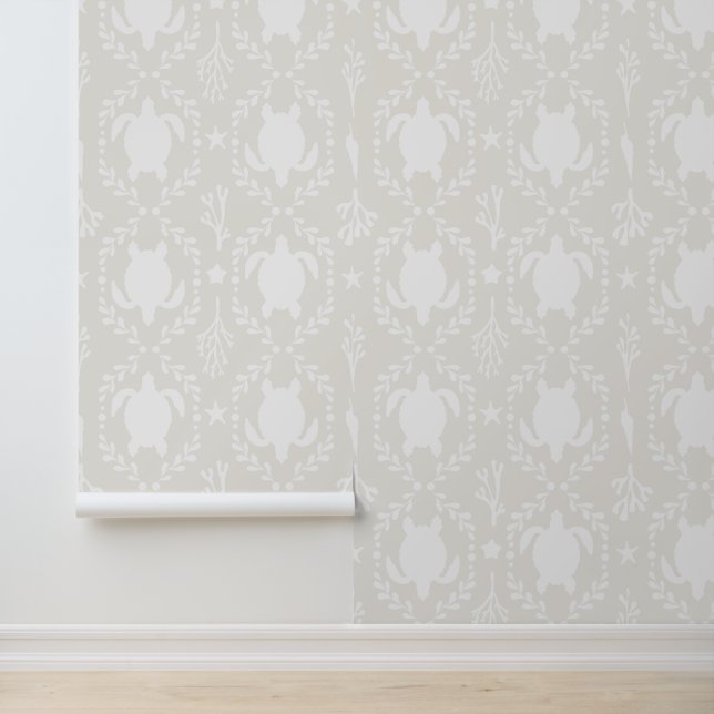 Sea Turtles and Starfish Coastal in Light Beige Tapete (Anwendung)