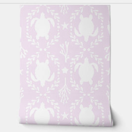 Sea Turtles and Starfish Coastal in Light Pink Tapete
