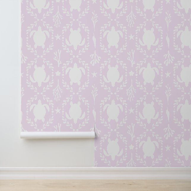 Sea Turtles and Starfish Coastal in Light Pink Tapete (Anwendung)