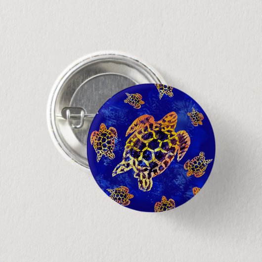 Sea Turtles Batik African Art Button (Vorne & Hinten)