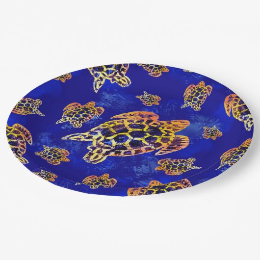 Sea Turtles Batik African Art Pappteller (Schrägansicht)