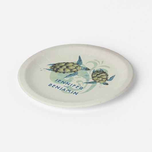 Sea Turtles Beach Coastal Nautical Pappteller (Schrägansicht)