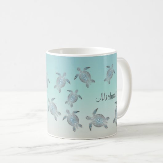 Sea Turtles Beach Style Monogram Coastal Kaffeetasse (VorderseiteRechts)