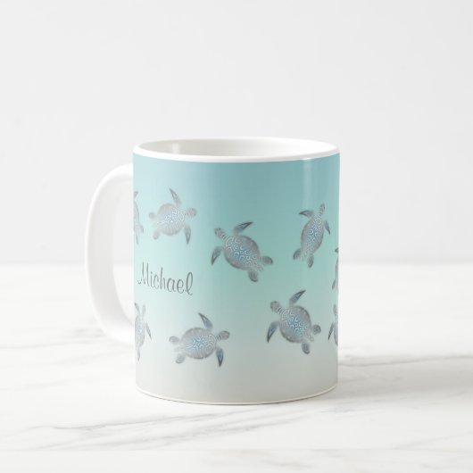 Sea Turtles Beach Style Monogram Kaffeetasse (Vorderseite Links)