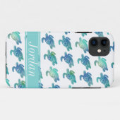 Sea Turtles Blue Green Personalisiert iPhine Case (Rückseite (Horizontal))