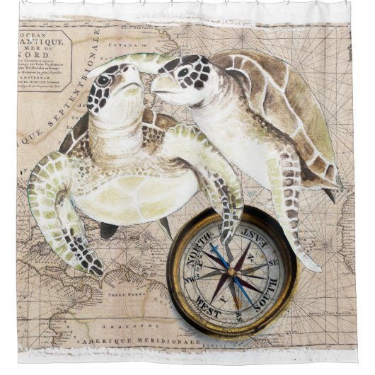 Sea Turtles Compass Map Duschvorhang (Vorderseite)
