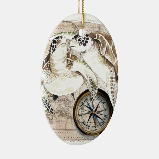 Sea Turtles Compass Map Keramikornament (Rechts)