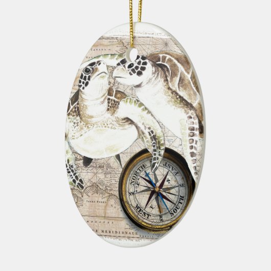 Sea Turtles Compass Map Keramikornament (Links)