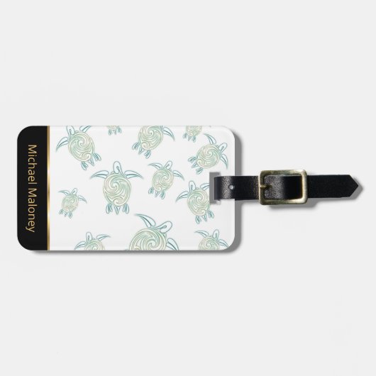 Sea Turtles Pattern White Green Gepäckanhänger (Vorderseite horizontal)