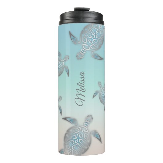 Sea Turtles Patterns Beach Style Monogram Thermosbecher (Vorderseite)