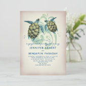 Sea Turtles Tropical Beach Engagement Party Einladung (Stehend Vorderseite)