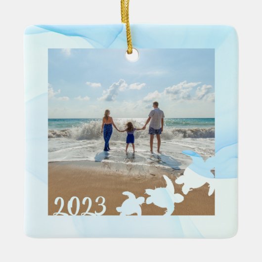 Sea Turtles Vacation Beach Foto Keramik Ornament (Vorderseite)