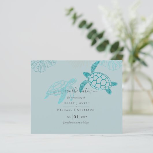 Sea Turtles Wedding Modern Line Art (Stehend Vorderseite)