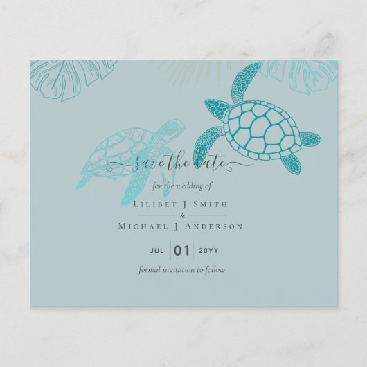 Sea Turtles Wedding Modern Line Art (Vorderseite)