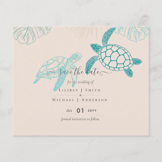 Sea Turtles Wedding Modern Line Art (Vorderseite)