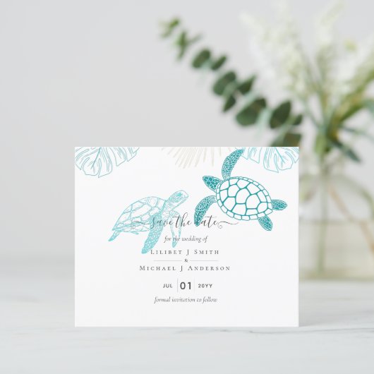 Sea Turtles Wedding Modern Line Art (Stehend Vorderseite)