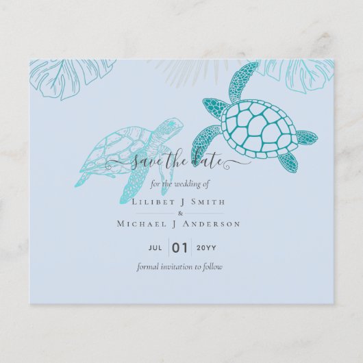 Sea Turtles Wedding Modern Line Art Flyer (Vorne)