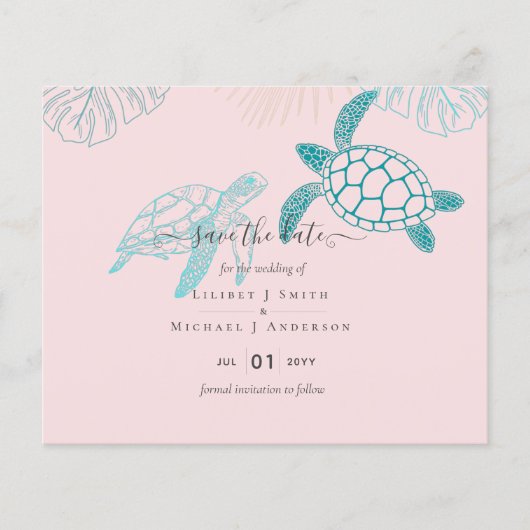Sea Turtles Wedding Modern Line Art Flyer (Vorne)