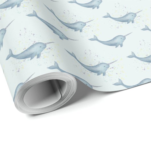 "Sea Unicorn" Aquarell Narwhal Geschenkpapier (Rolleneckpunkt)