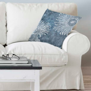 Sea Urchin Watercolor Ocean Navy Blue White Kissen