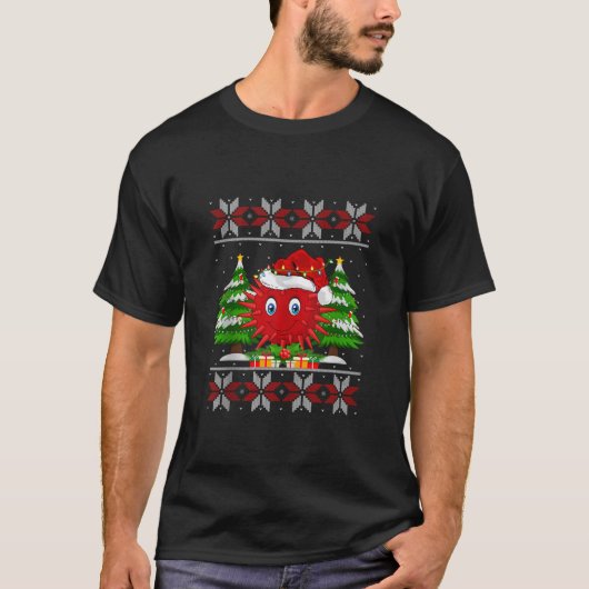 Sea Urchin Weihnachtsbaumleuchten Ugly Sweater San T-Shirt (Vorderseite)