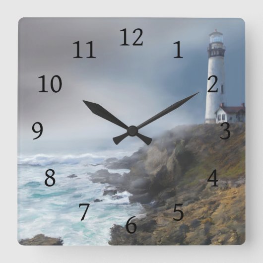 Sea View 286 Lighthouse Ocean Quadratische Wanduhr (Vorderseite)