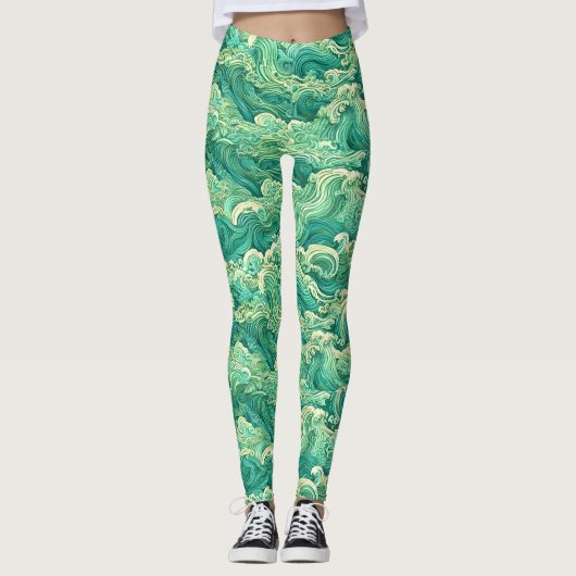 Sea Wave Aqua Print Leggings (Vorderseite)