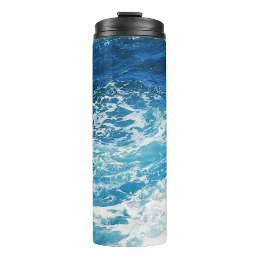 Sea Waves Blaue Ozeanmuster Thermosbecher (Vorderseite)