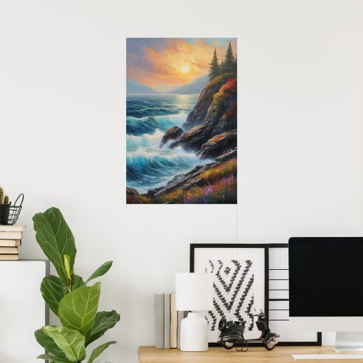Sea Waves Dancing on Rocky Shores Poster (Heimbüro)
