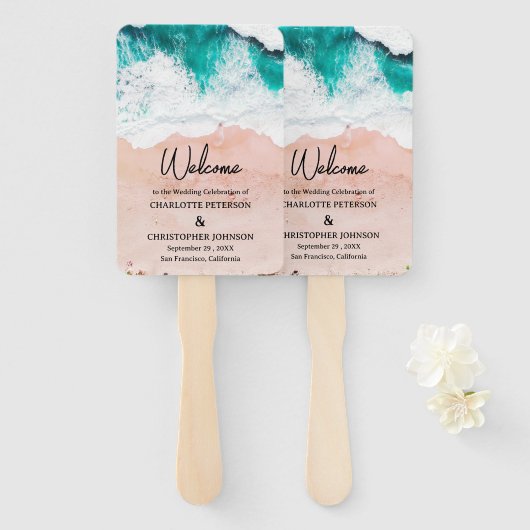 Sea Waves & Sand Beach Wedding Fächer (Vorne und Hinten)