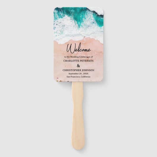 Sea Waves & Sand Beach Wedding Fächer (Rückseite)