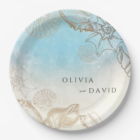 Sea Wedding Summer Blue Ocean Beach Hochzeit Pappteller (Vorderseite)