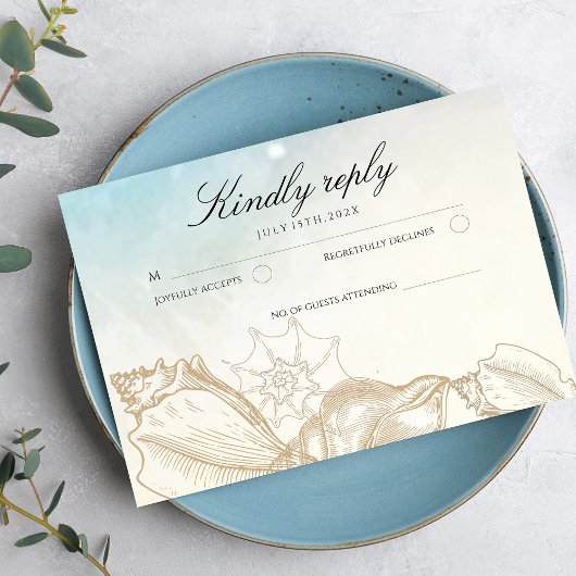 Sea Wedding Summer Blue Ocean Beach Hochzeit RSVP Karte