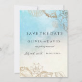 Sea Wedding Summer Blue Ocean Beach Hochzeit Save The Date (Vorderseite)