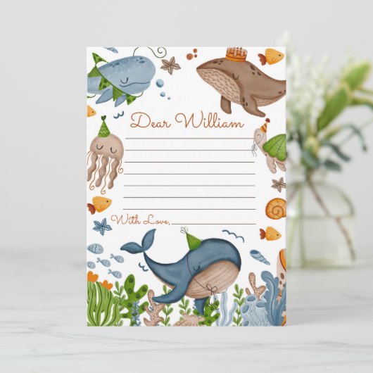 Sea Whale Birthday Time Capsule Message Card Einladung (Stehend Vorderseite)