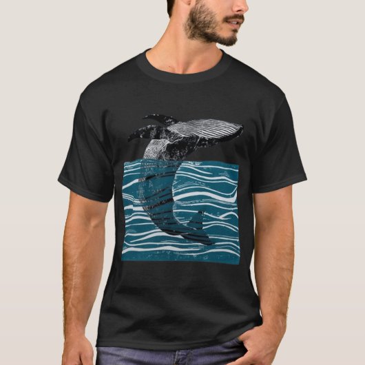 sea whale jump whale in blue waves funny gift T-Shirt (Vorderseite)