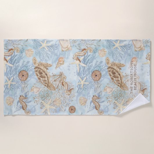 Sea Whpers Turtle Seepferd Starfish Personalisiert Strandtuch (Vorderseite)