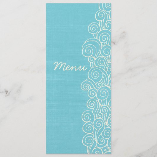 Sea Wirbel Blue & Creme Hochzeitsmenü Menükarte (Vorderseite)