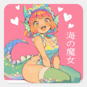 Sea Witl "Umi no Majo" Kawaii Anime Monster Girl Quadratischer Aufkleber