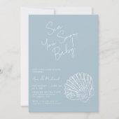 Sea You Bald Blue Scallop Muschel Boy Baby Dusche Einladung (Vorderseite)