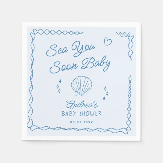 Sea You bald Hand Draw Ocean Seashell Baby Dusche Serviette (Vorderseite)