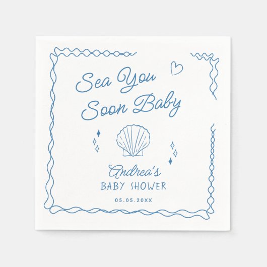 Sea You bald Hand Draw Ocean Seashell Baby Dusche Serviette (Vorderseite)