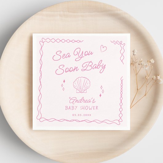 Sea You bald Hand Draw Ocean Seashell Baby Dusche Serviette