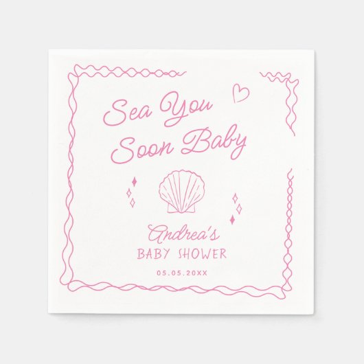 Sea You bald Hand Draw Ocean Seashell Baby Dusche Serviette (Vorderseite)