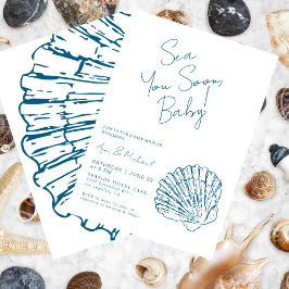 Sea you bald Ocean Blue Scallop Baby Boy Dusche Einladung