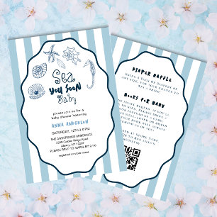 Sea You Soon Baby Blaue Muscheln Süße Babyparty Einladung
