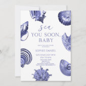Sea You Soon, Baby Blue Seashells Baby Shower Einladung (Vorderseite)