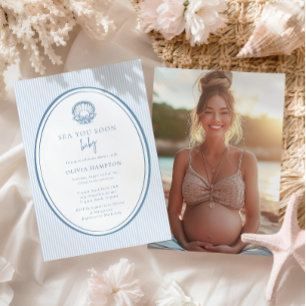 Sea You Soon Baby Coastal Blau Foto Baby Shower Einladung