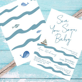 Sea You Soon Baby Nautical Waves Blue Boy Shower Einladung