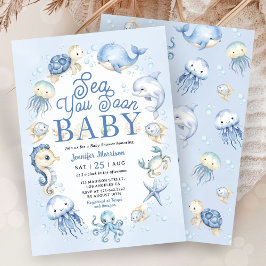 Sea You Soon Baby Shower Boy Blue Ocean Animals Einladung